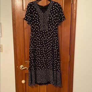 Talbots Black and White Ruffled V-Neck Midi Sundress